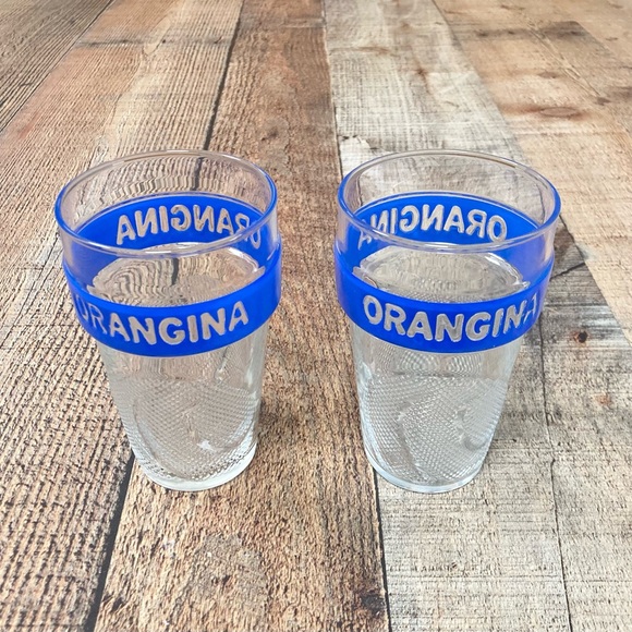 Orangina Other - Vintage Orangina Textured Glass Tumblers Blue Band Set of 2